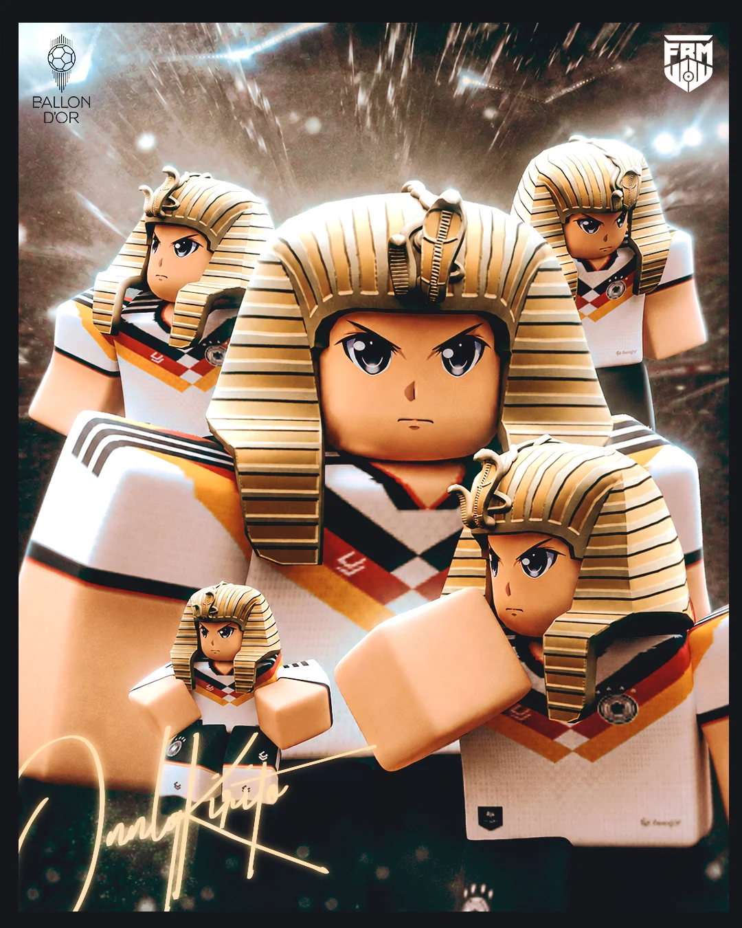 Personagem de Roblox em arte de futebol
